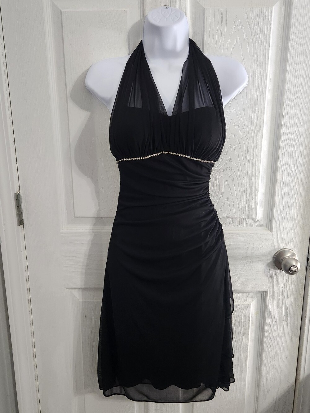Vintage black ruffled Y2K babydoll halter dress bling SM ruffle sheer whimsigoth